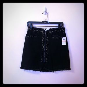 Pistola Beaded Frayed Denim Skirt in Black Size 28 NWT